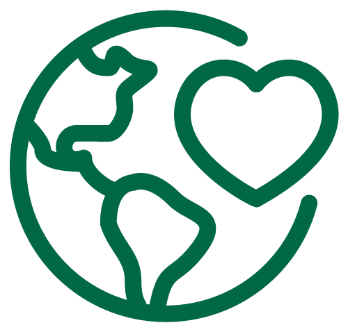 Graphic of the Earth with a heart on it. Our Communities.